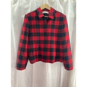 Valerie Stevens Collection Women's Red Black‎ Buffalo Plaid Wool Blend Jacket 12